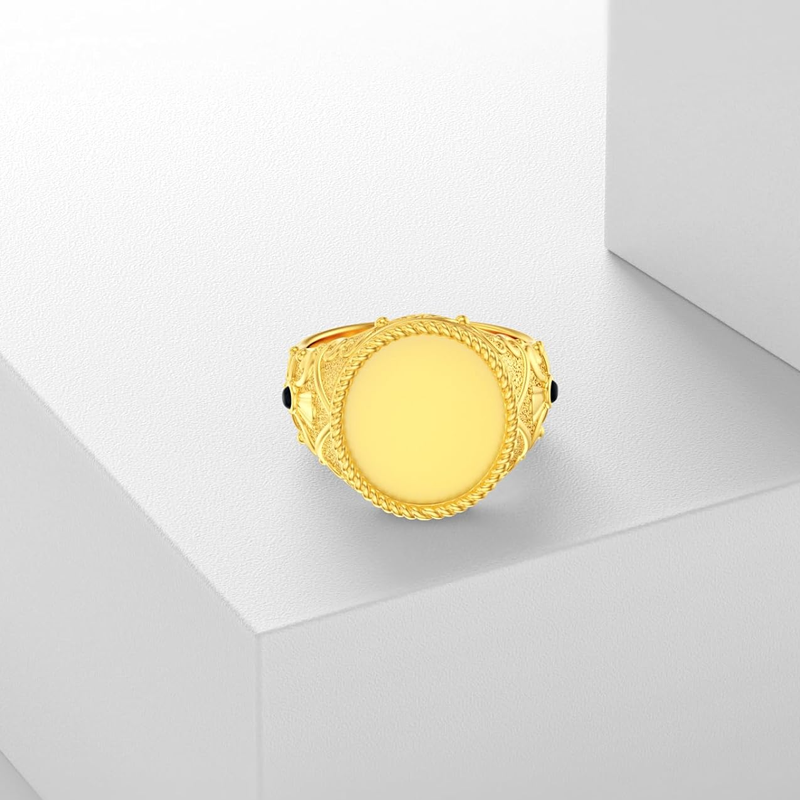 Anillo de oro rosa de 14 quilates con grabado personalizado para hombre-4