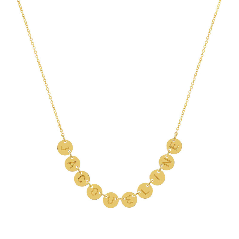 Collar colgante personalizado de oro de 14 quilates con dos burbujas redondas para nombre-1