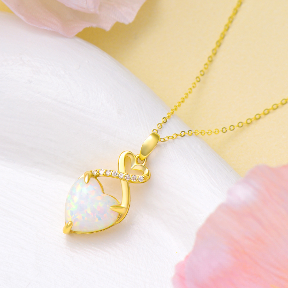 10K Gold Cut Lab Created Diamond & Opal Heart Pendant Necklace-4