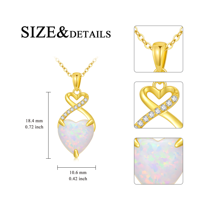 10K White Gold Heart Cut Lab Created Diamond & Opal Heart Pendant Necklace-5