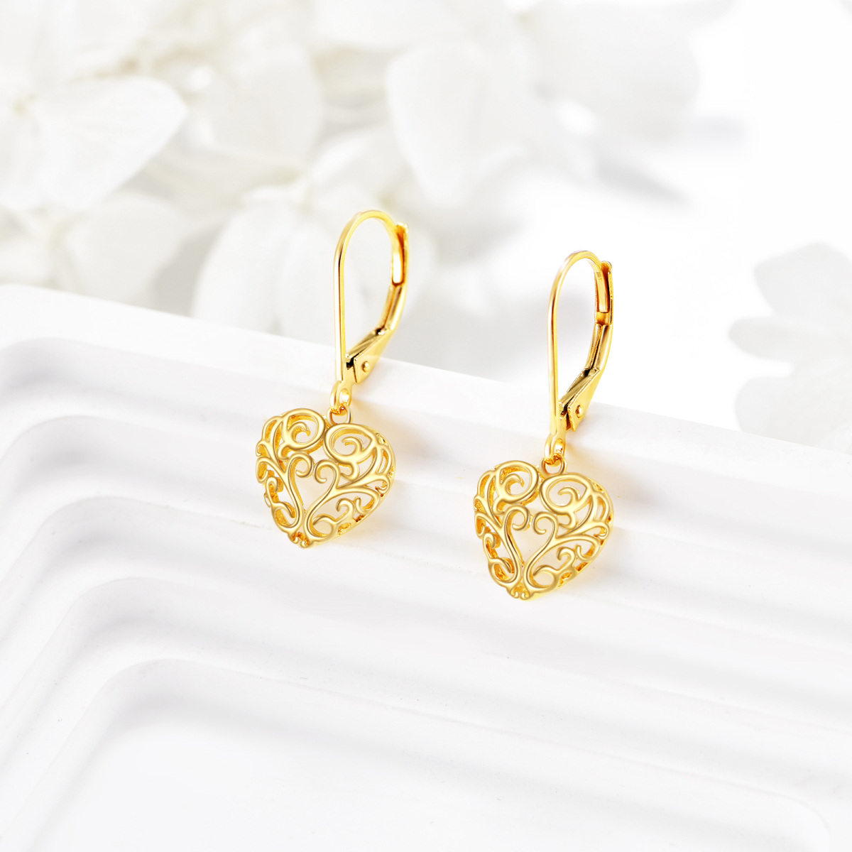 10K Gold Daffodil Drop Earrings-4