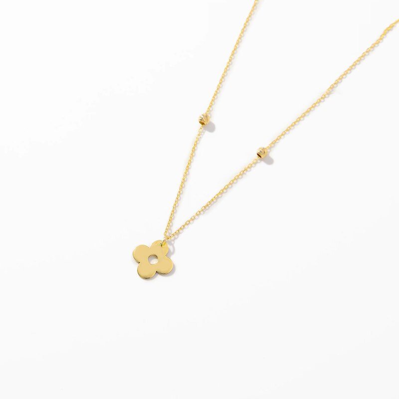 18K-Gold-Halskette mit zartem Kleeblatt-Anhänger-3