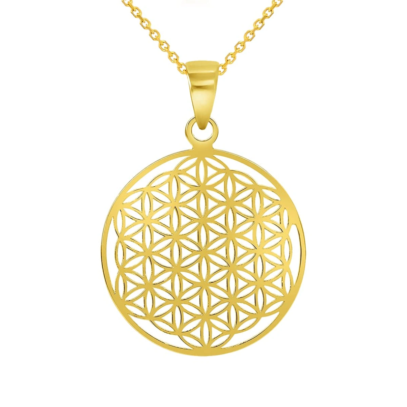 Pingente delicado de flor da vida banhado a prata de lei com ouro amarelo-3