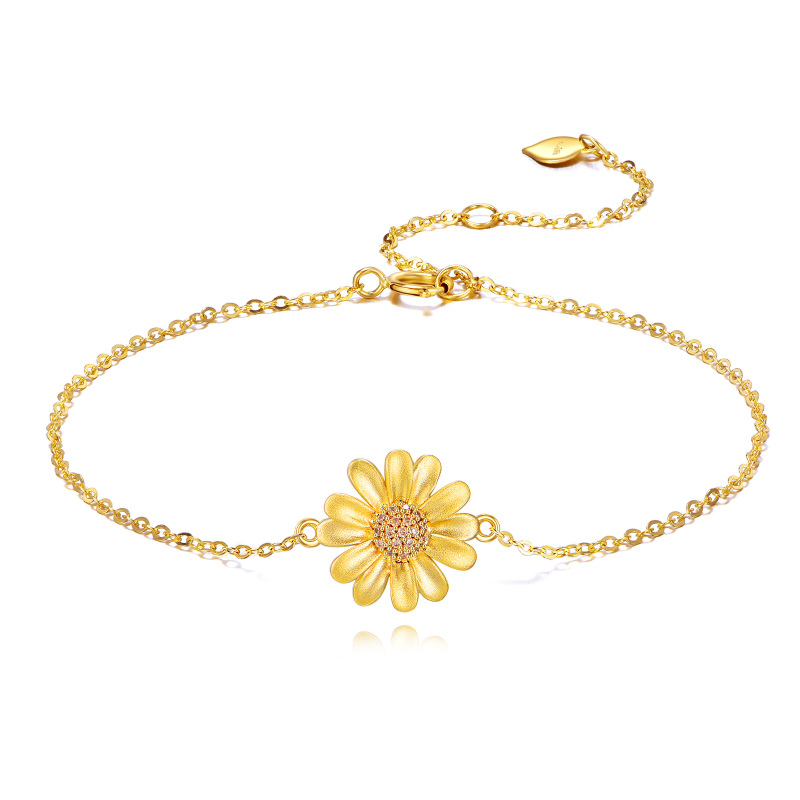 14K Gold Circular Shaped Cubic Zirconia Daisy Pendant Necklace