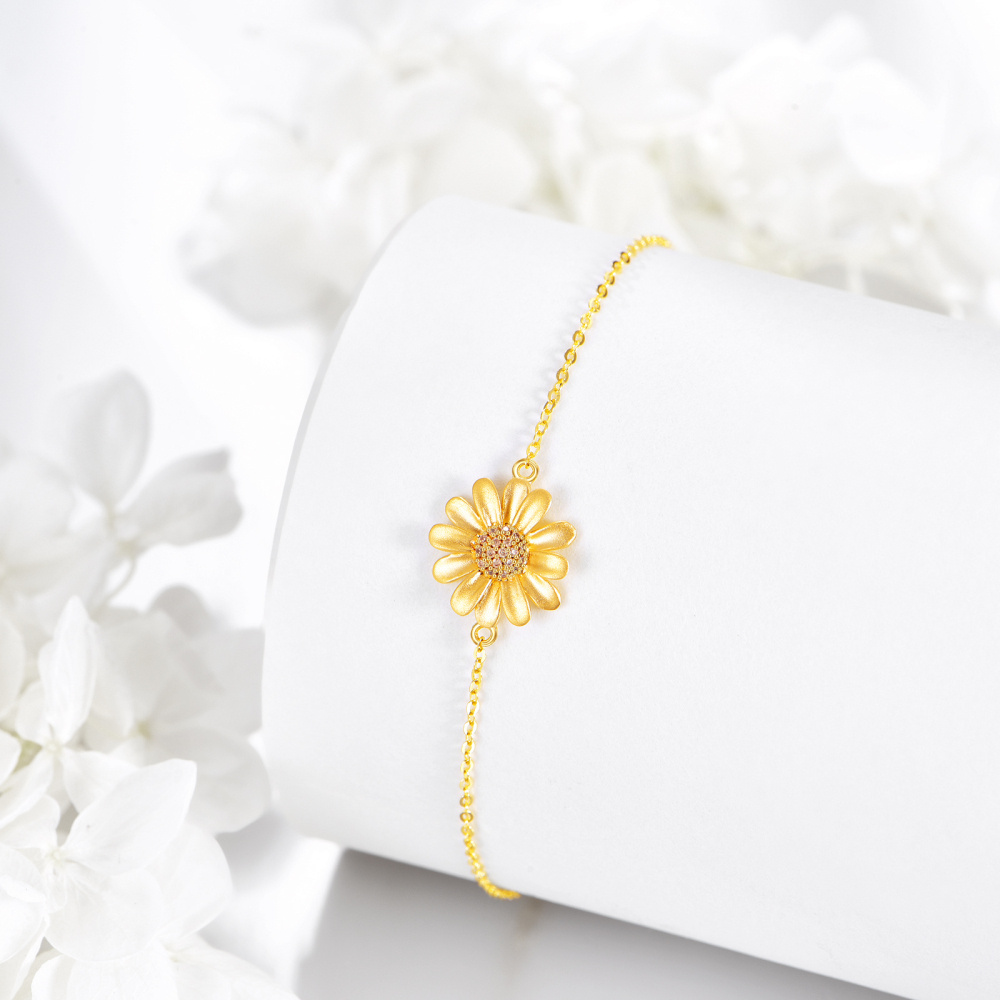Armband met 10K gouden madeliefje als bedel-3