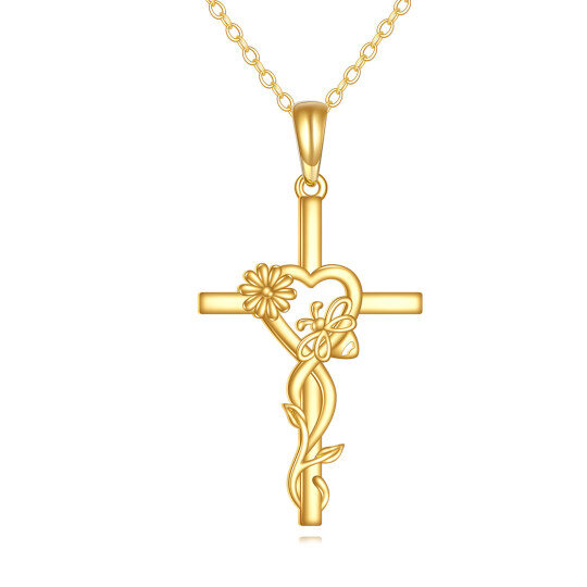 14K Gold Daisy & Cross Pendant Necklace