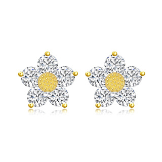 14K Gold Cubic Zirconia Daisy Earrings-4