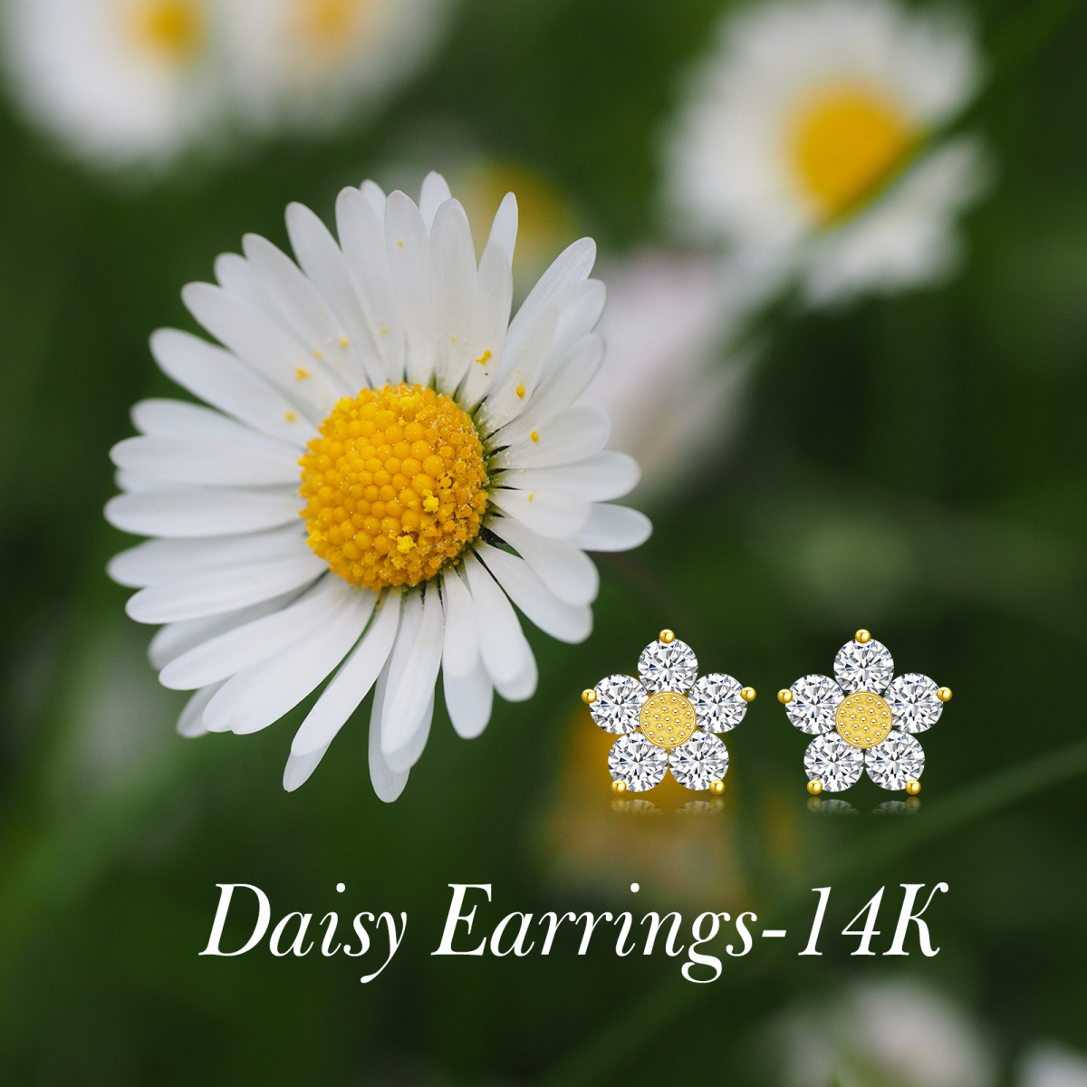 14K Gold Cubic Zirconia Daisy Earrings-6