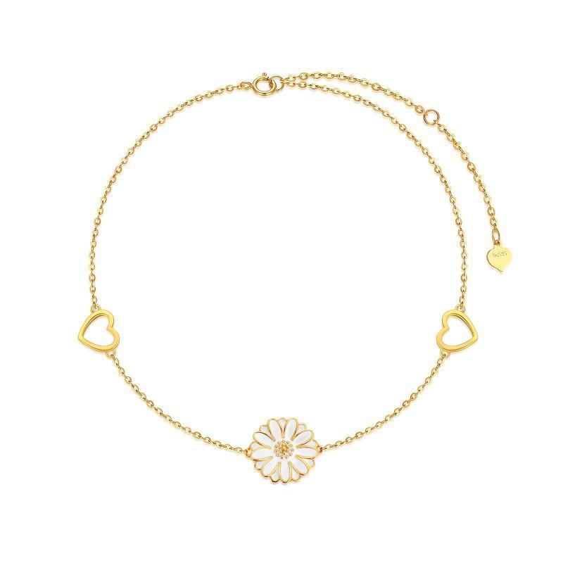 10K Gold Daisy & Heart Charm Bracelet-1