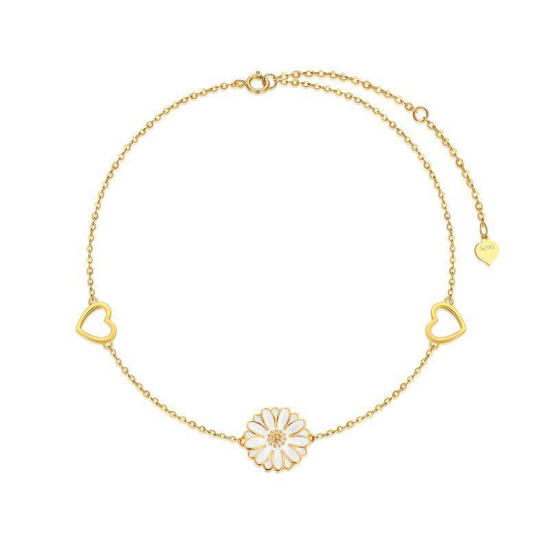 Pulsera con colgante de corazón de margarita de oro de 14 quilates-1