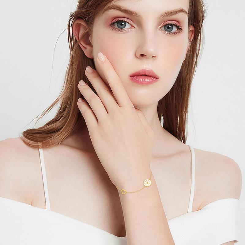 10K Gold Daisy & Heart Charm Bracelet-2