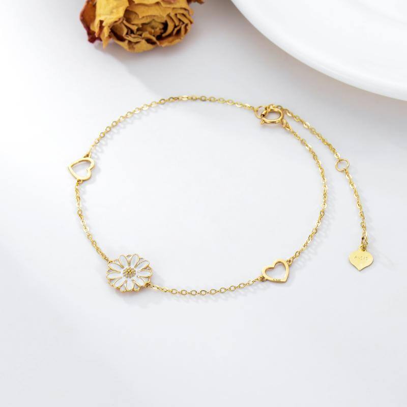 Pulsera con colgante de corazón de margarita de oro de 14 quilates-3