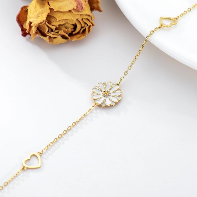 10K Gold Daisy & Heart Charm Bracelet-4