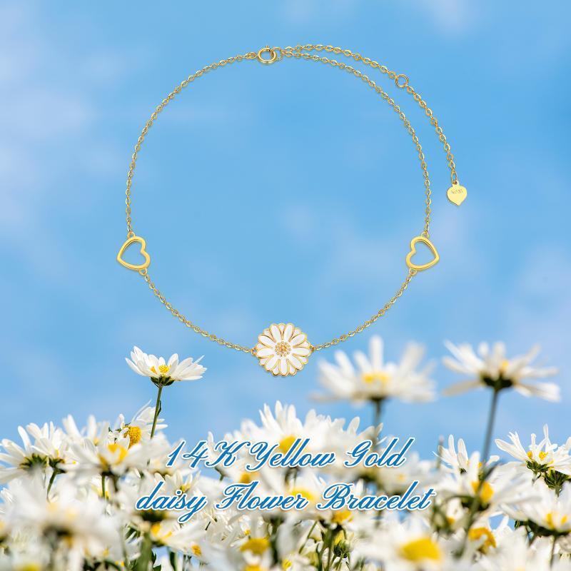 10K Gold Daisy & Heart Charm Bracelet-5