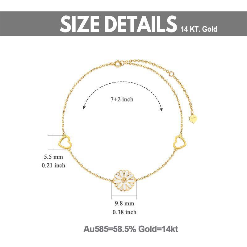10K Gold Daisy & Heart Charm Bracelet-6