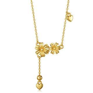 10K Gold Daisy & Heart Pendant Necklace-59