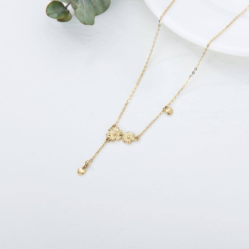 14K Gold Daisy & Heart Pendant Necklace-3