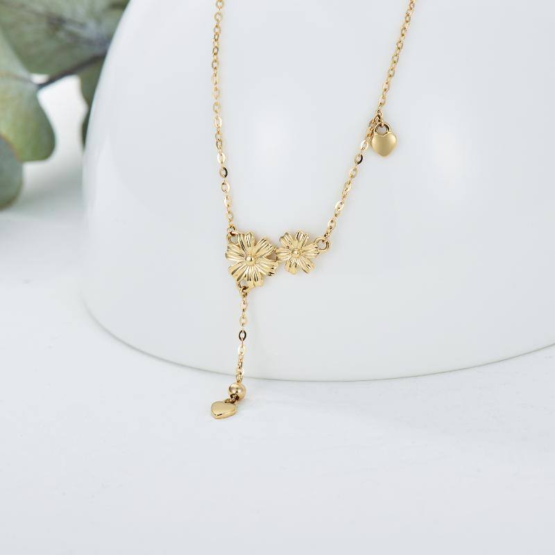 14K Gold Daisy & Heart Pendant Necklace-4