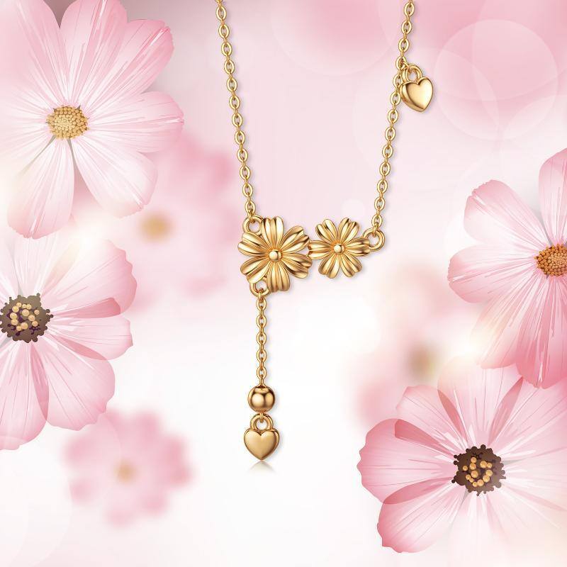 14K Gold Daisy & Heart Pendant Necklace-5