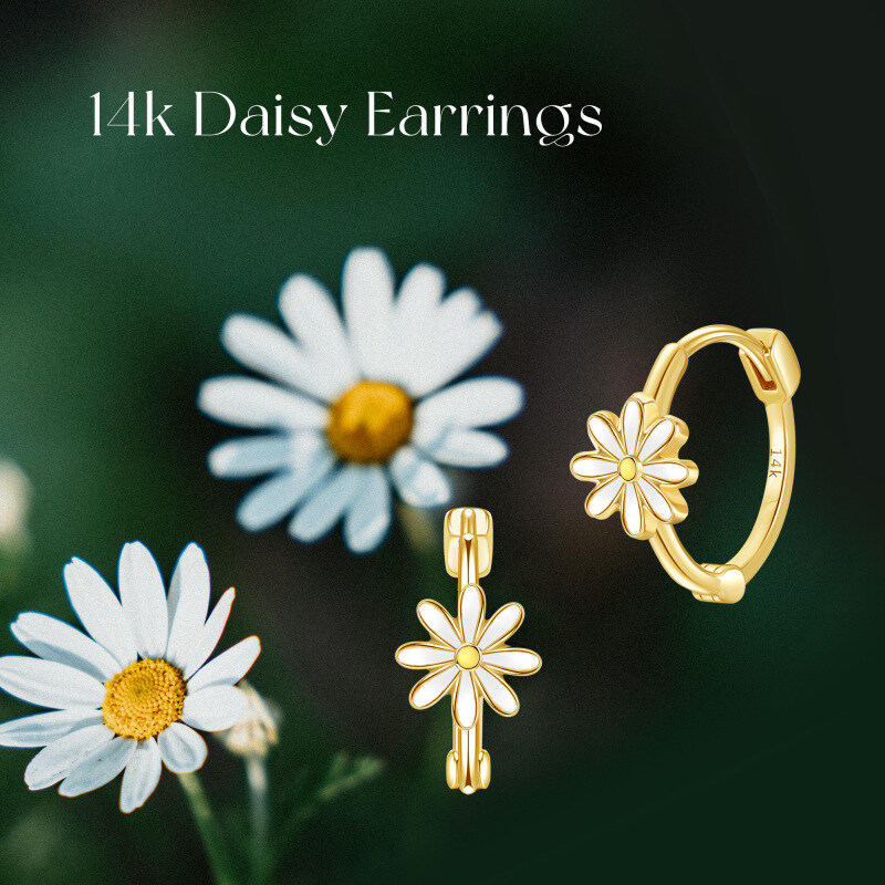 10K White Gold Daisy Hoop Earrings-6