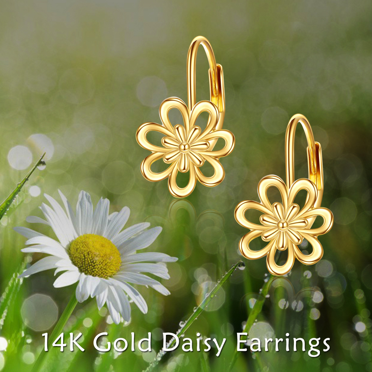 14K Gold Gänseblümchen-Reifen-Ohrringe-5