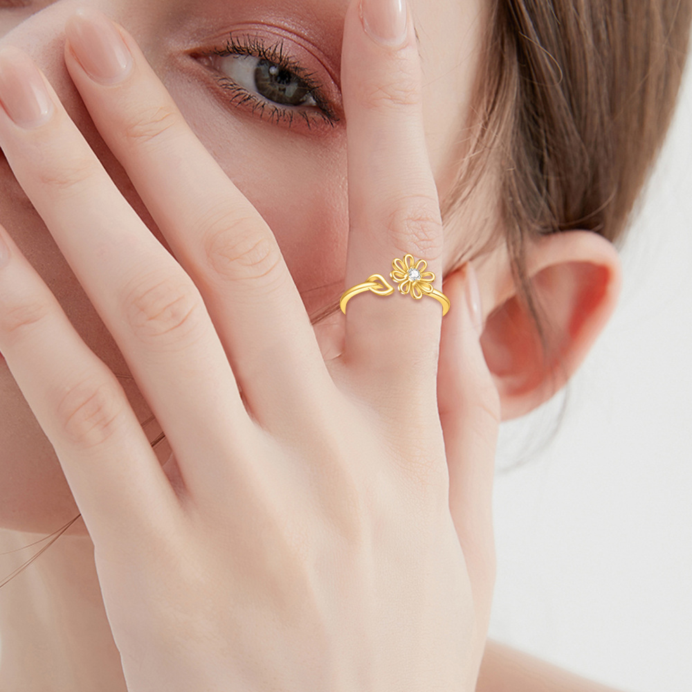10K Gold Cubic Zirconia Daisy Open Ring-2