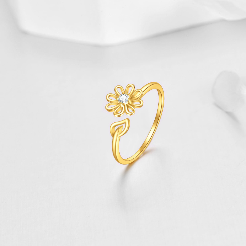 Anillo abierto de margarita con circonita cúbica en oro blanco de 10 quilates-4