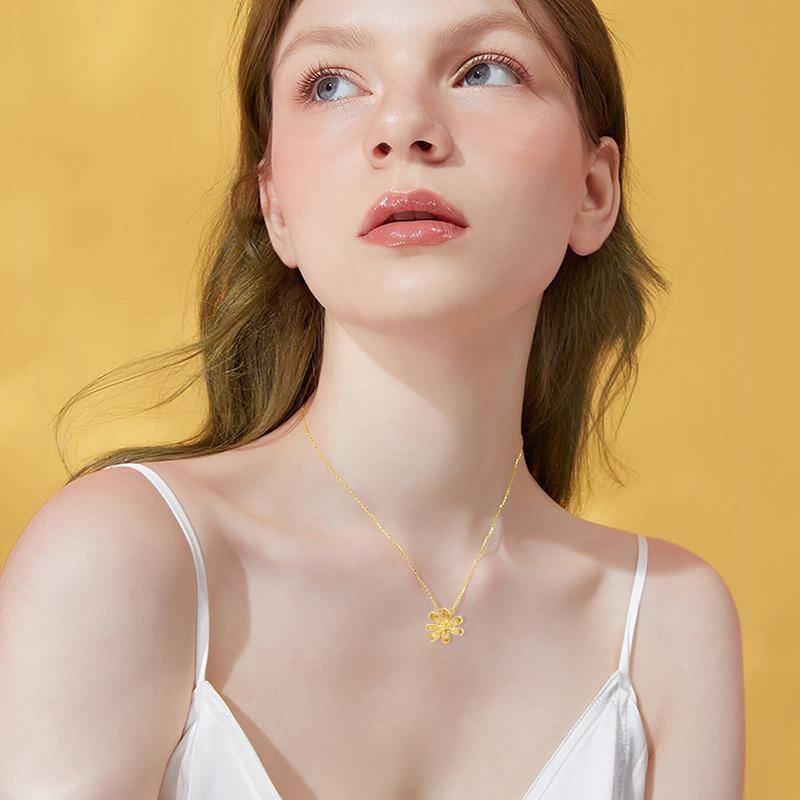 10K Gold Daisy Pendant Necklace-2