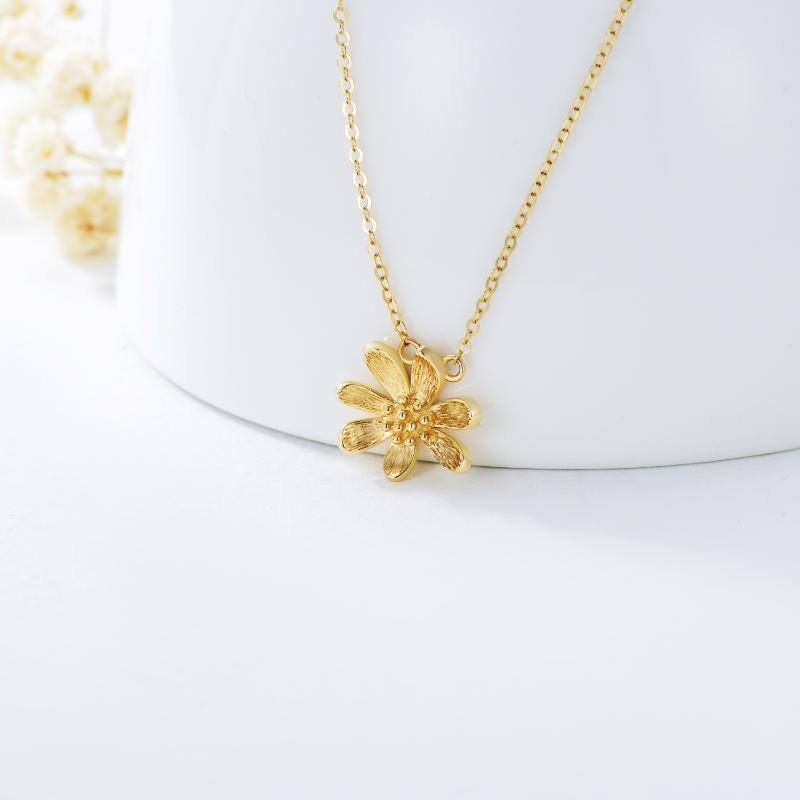 14K Gold Daisy Pendant Necklace-4