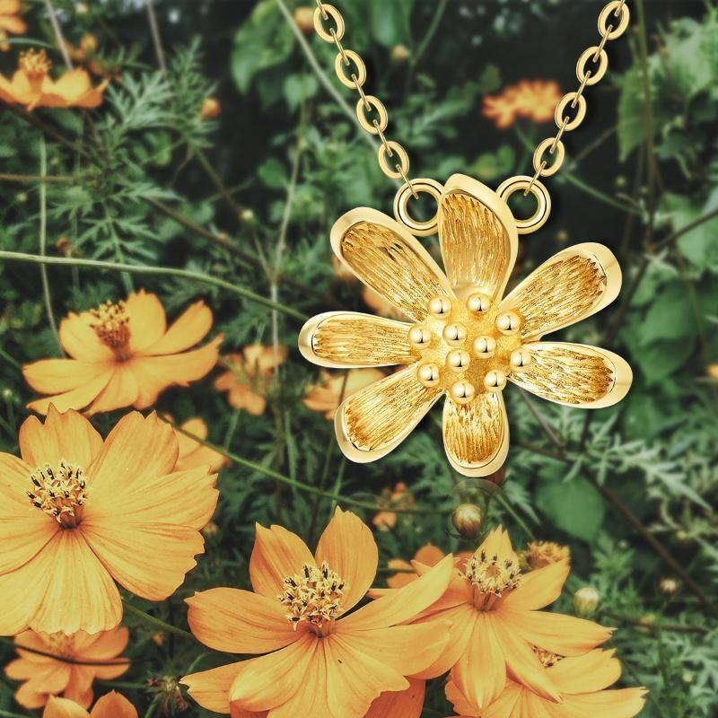 10K Gold Daisy Pendant Necklace-5