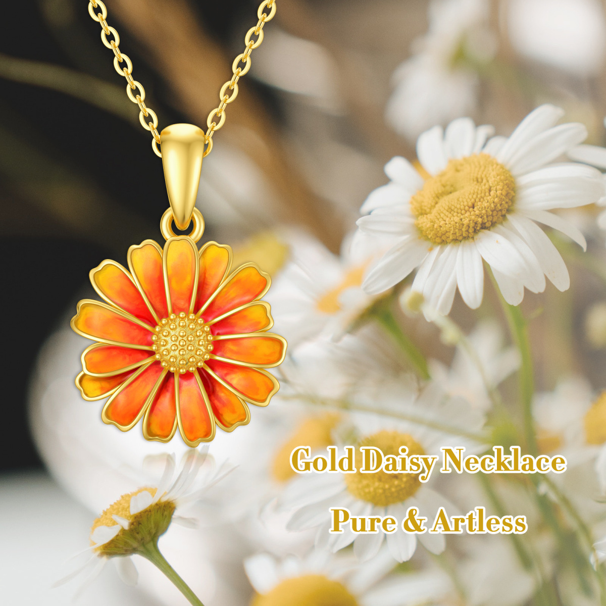 Collier à pendentif marguerite en or 14K-3