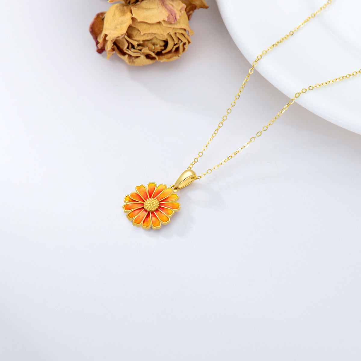 10K Gold Daisy Pendant Necklace-4