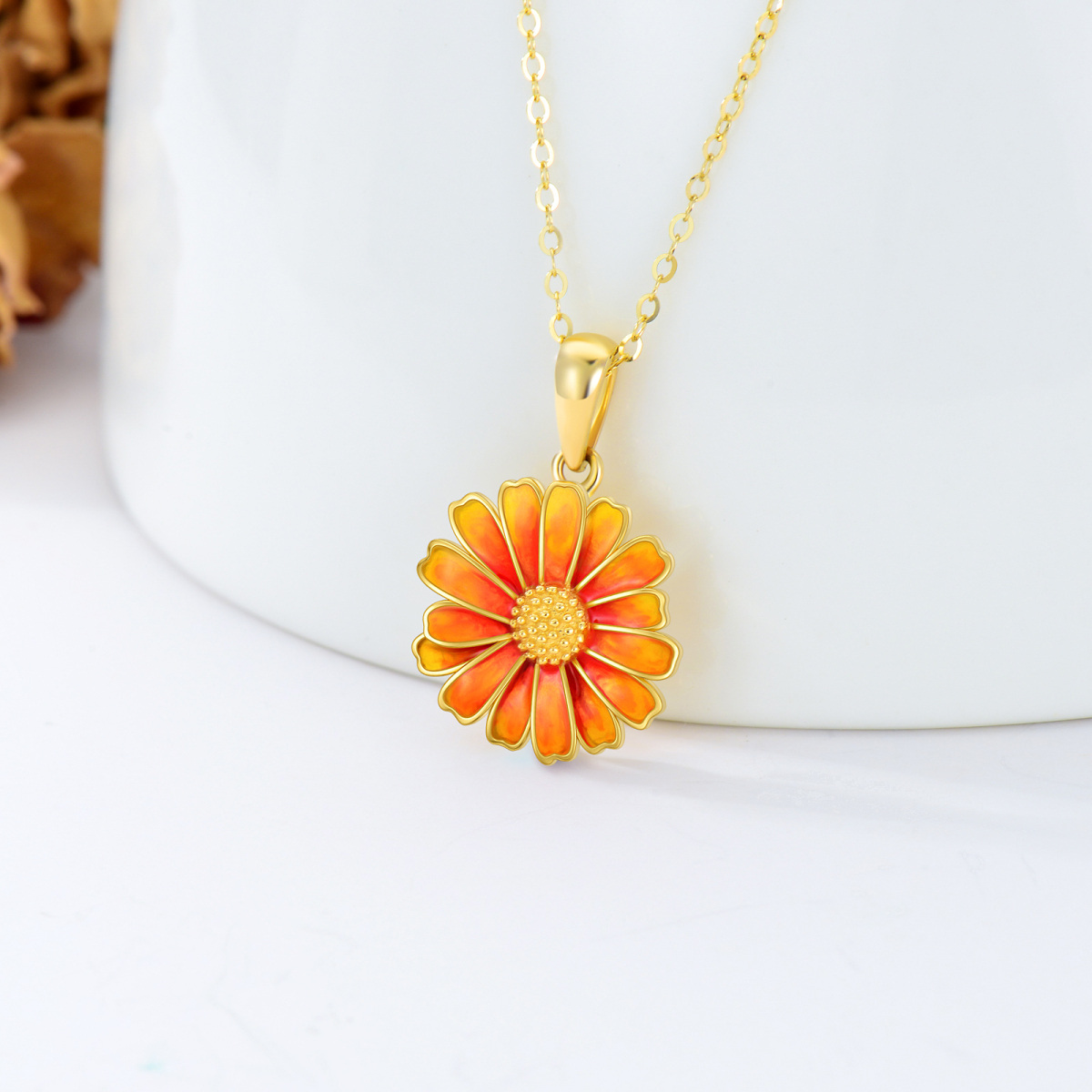 14K Gold Daisy Pendant Necklace-5