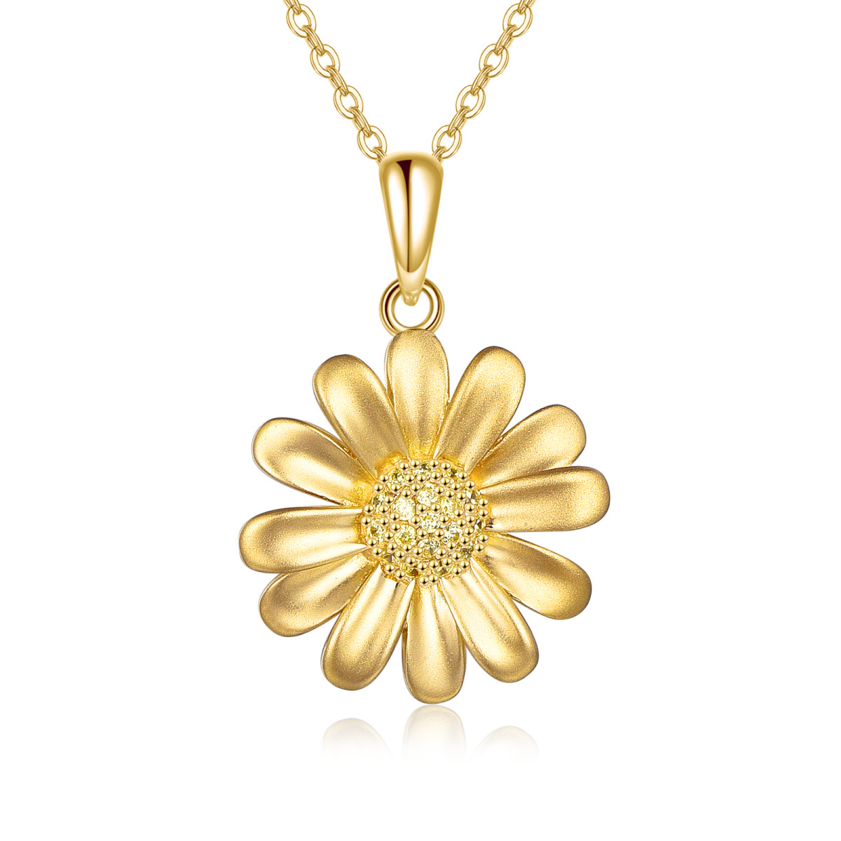 10K Gold Cubic Zirconia Daisy Pendant Necklace-1