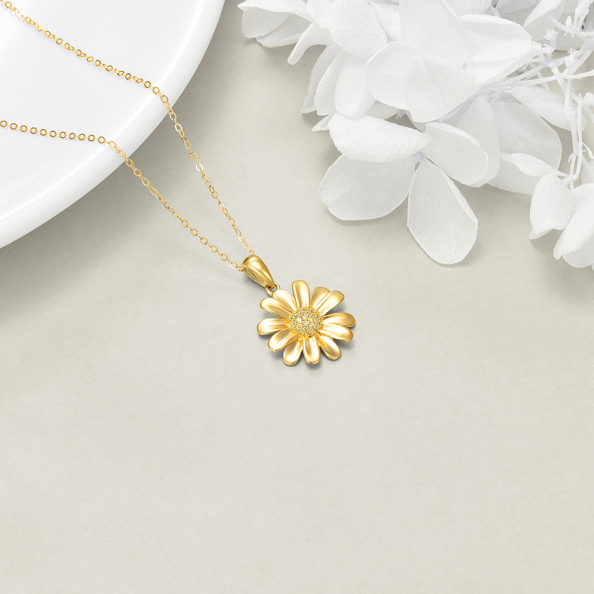 10K Gold Cubic Zirconia Daisy Pendant Necklace-3