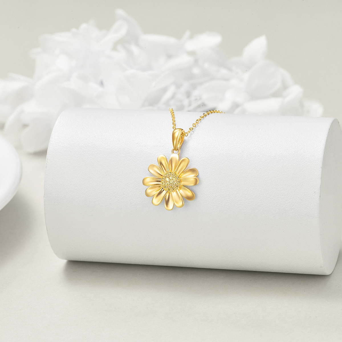 10K Gold Cubic Zirconia Daisy Pendant Necklace-4