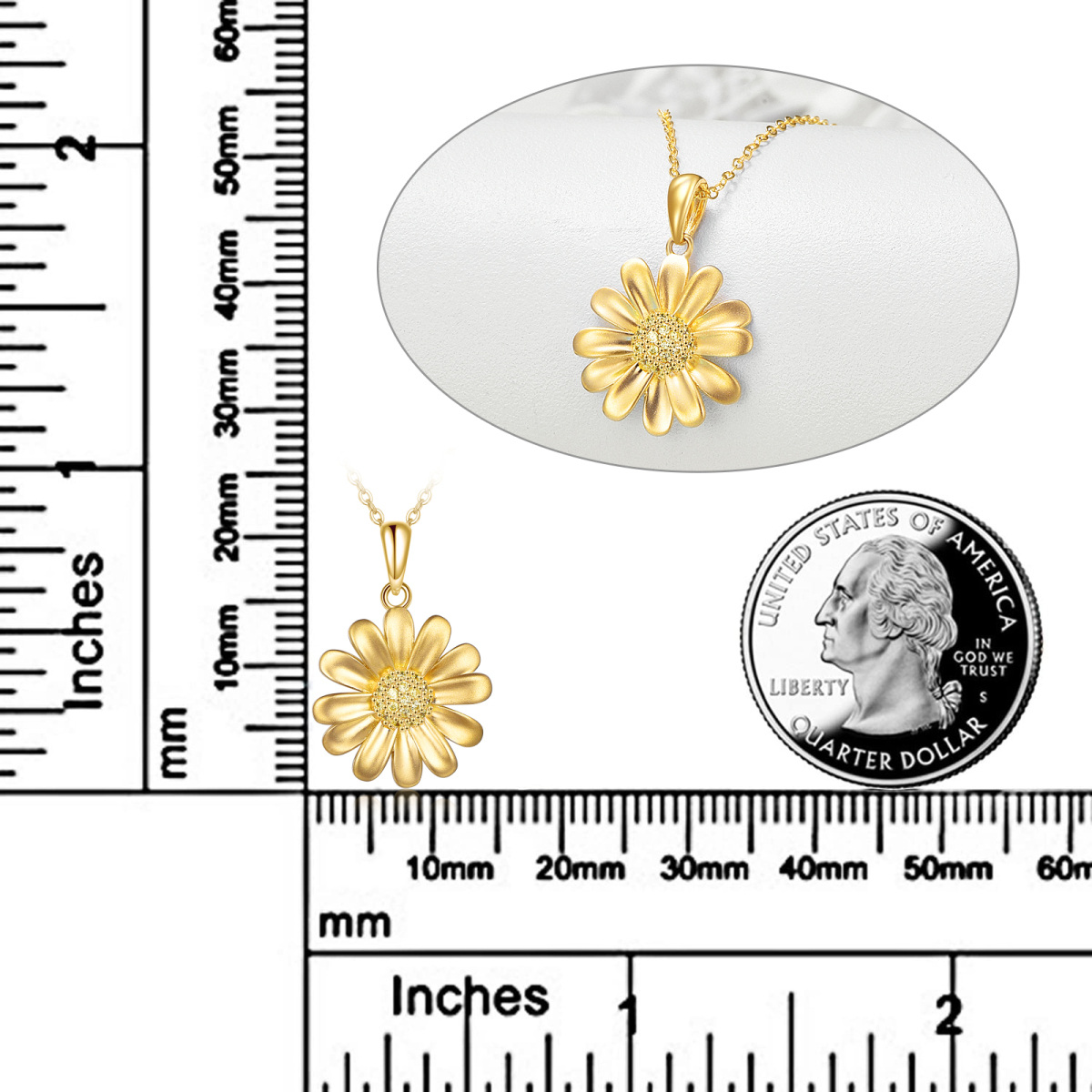 10K Gold Cubic Zirconia Daisy Pendant Necklace-6