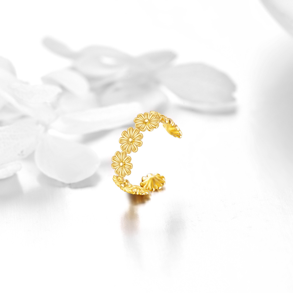 Boucles d'oreilles manchette simples marguerite en or 14 carats-3