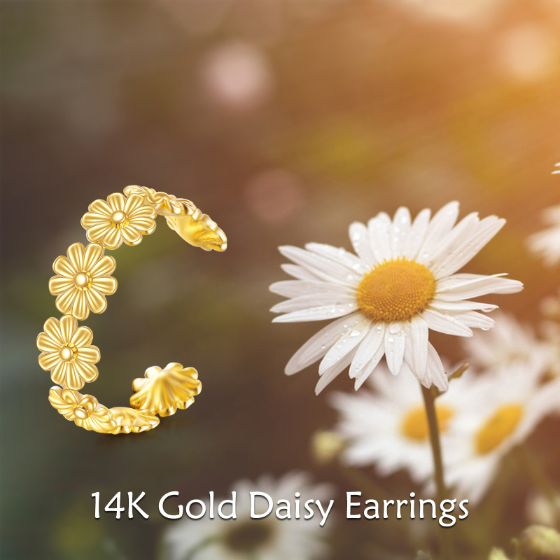 10K Gold Daisy Single Cuff Earrings-6