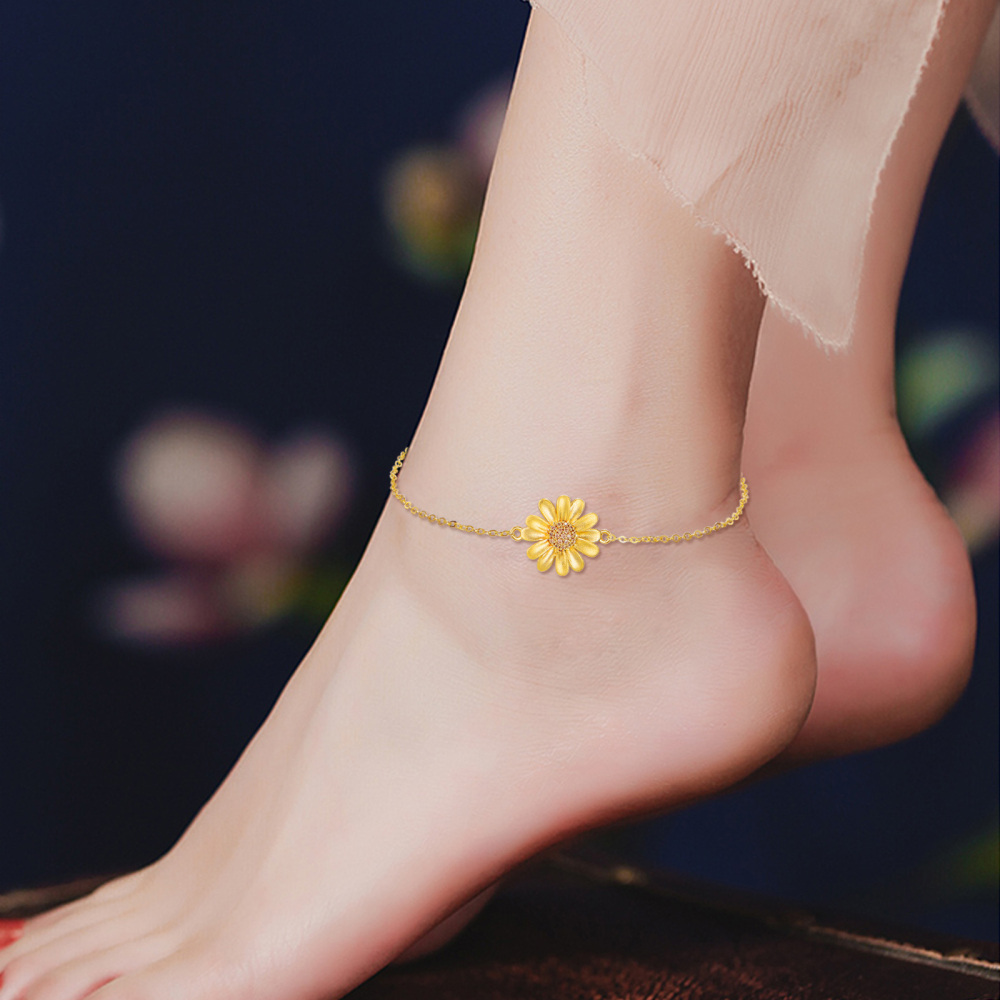 10K Gold Daisy Single Layer Anklet-2