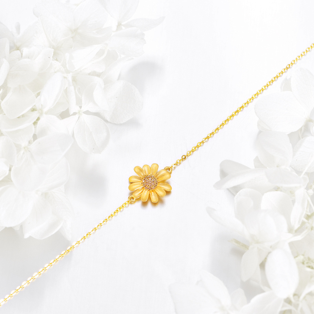 10K Gold Daisy Single Layer Anklet-3