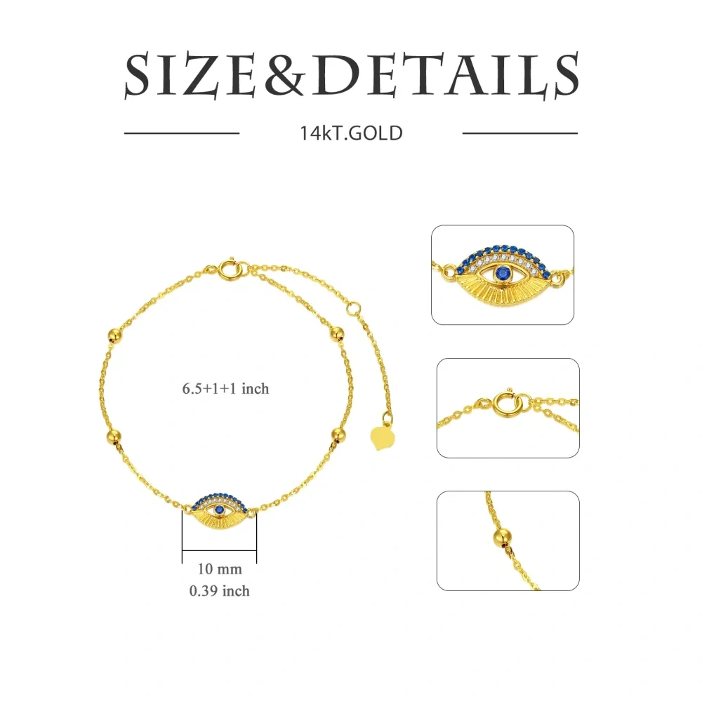 10K Gold Cubic Zirconia Devil's Eye Charm Bracelet-5