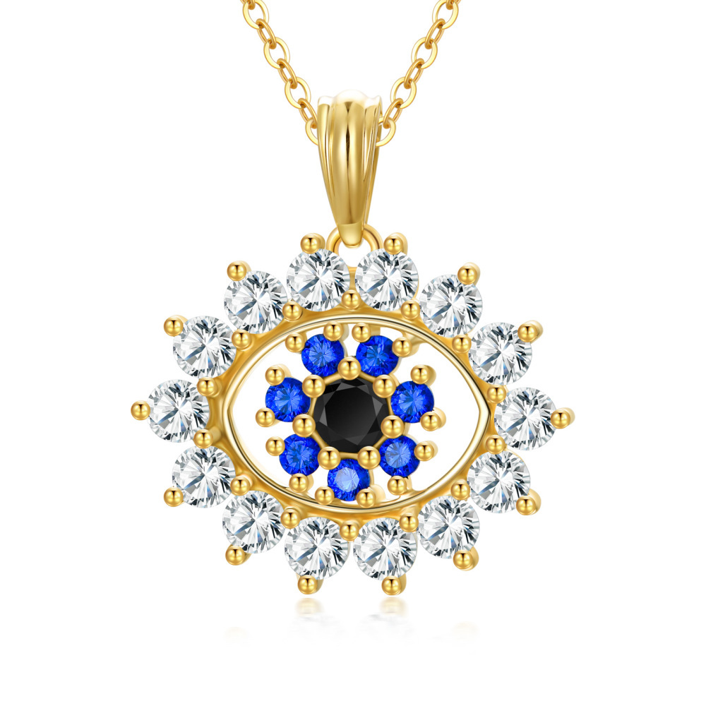 10K Gold Cubic Zirconia Devil's Eye Pendant Necklace-1