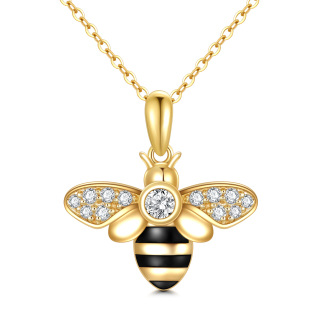 14K Gold Diamond Bee Pendant Necklace-1