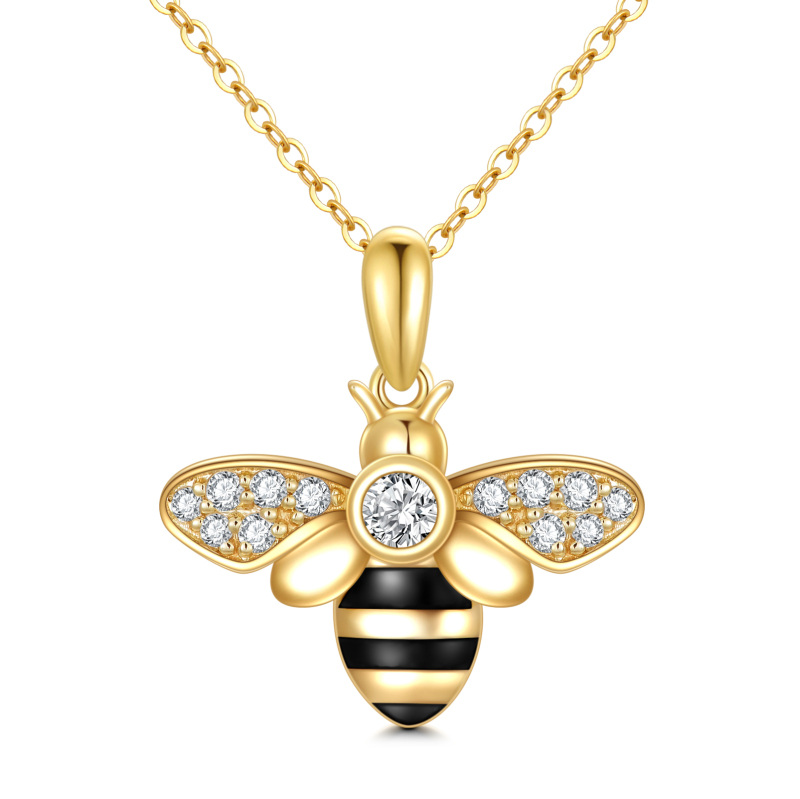 ハニー様♡14kgf 14K Gold Cubic Zirconia Bee Heart Honeycomb Pendant Necklace