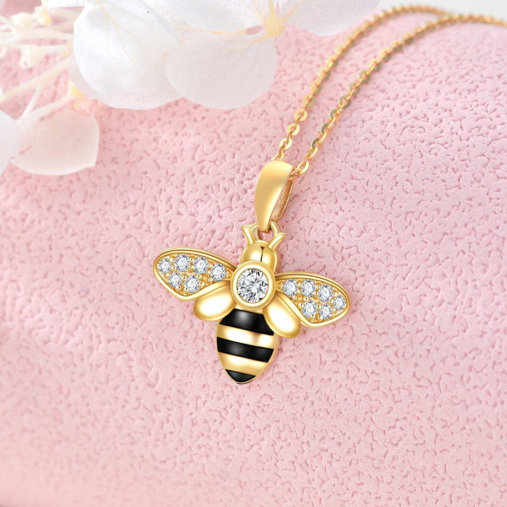 10K Gold Diamond Bee Pendant Necklace-3