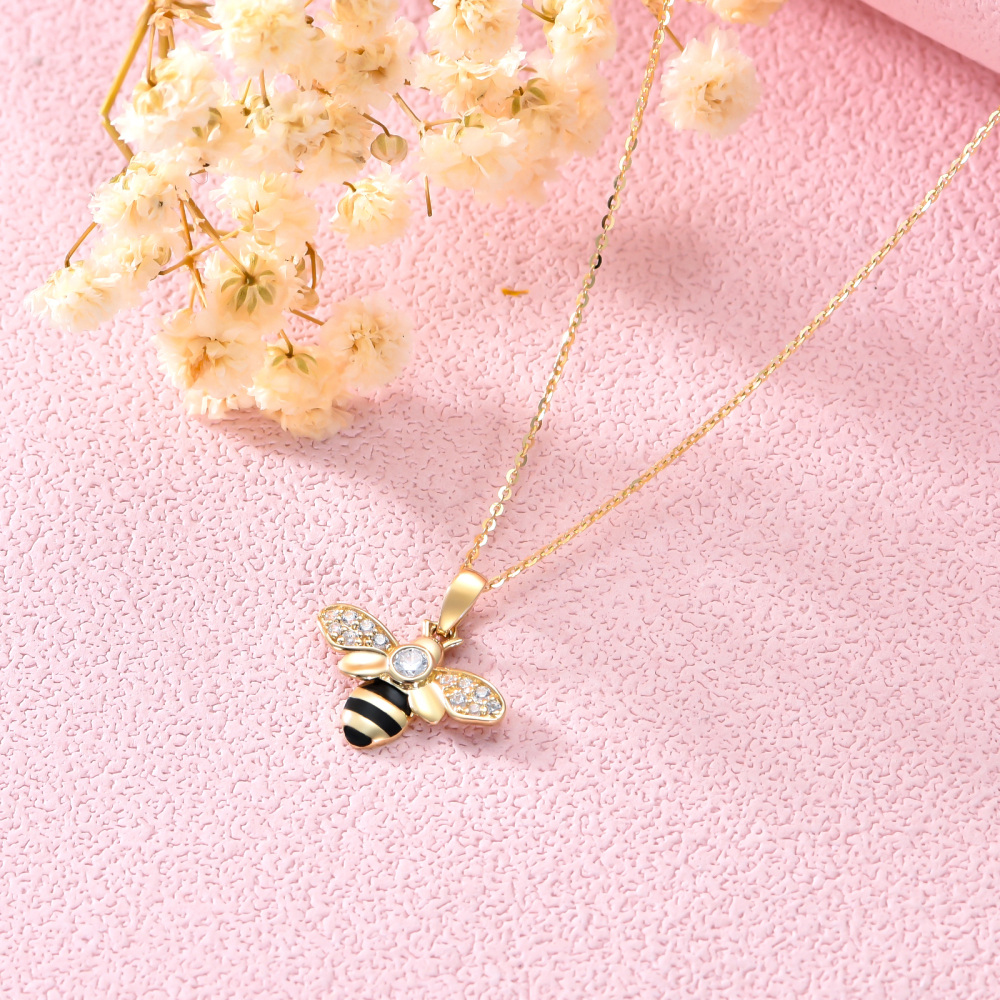 10K Gold Diamond Bee Pendant Necklace-4