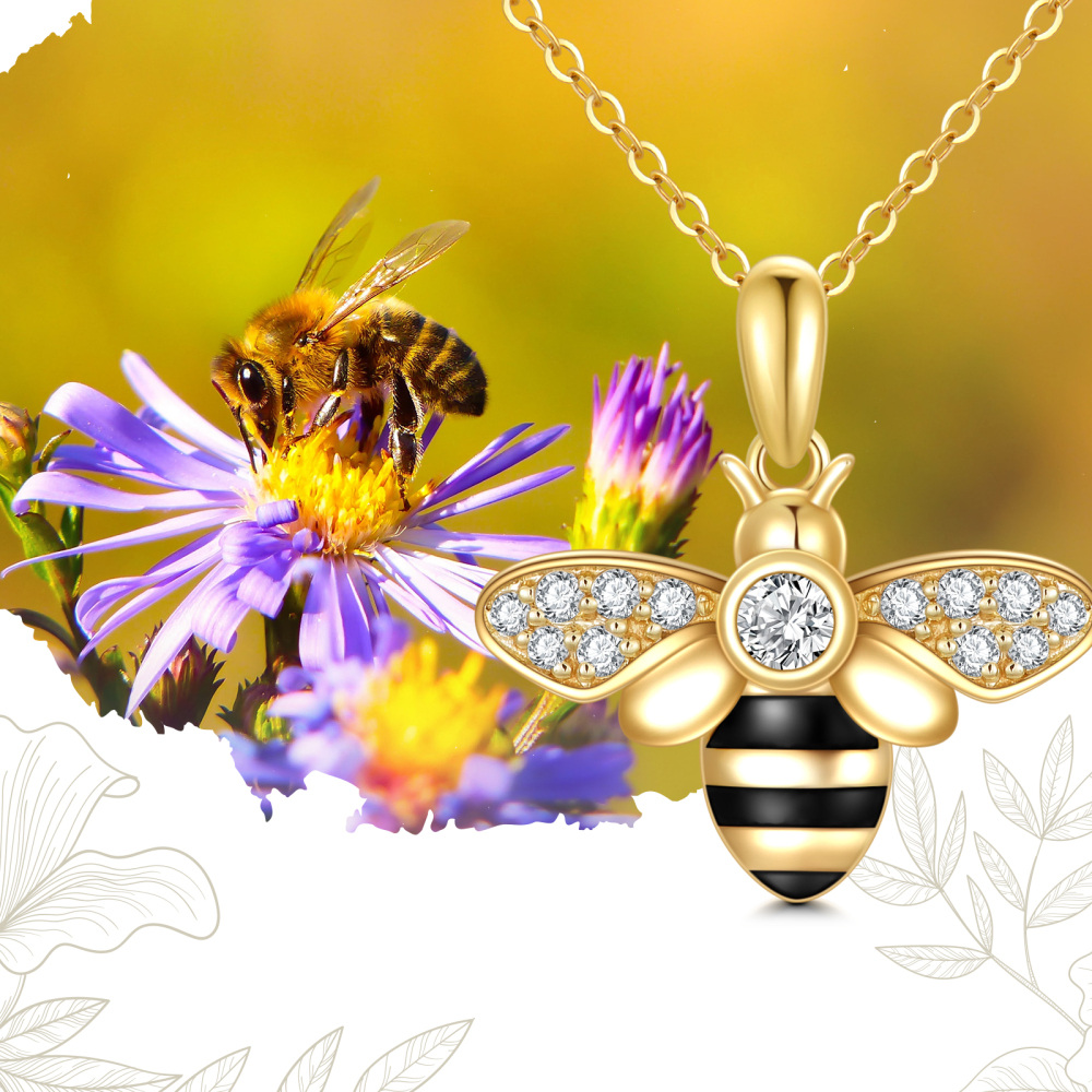 10K Gold Diamond Bee Pendant Necklace-6