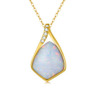 10K Gold Diamond & Blue Opal Drop Pendant Necklace-27