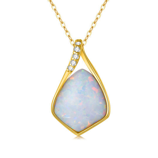 10K Gold Diamond & Blue Opal Drop Pendant Necklace